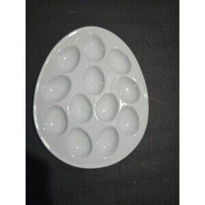 Cordon Bleu Deviled Egg Tray White Porcelain Egg Shaped Serving Plate 12 Spaces